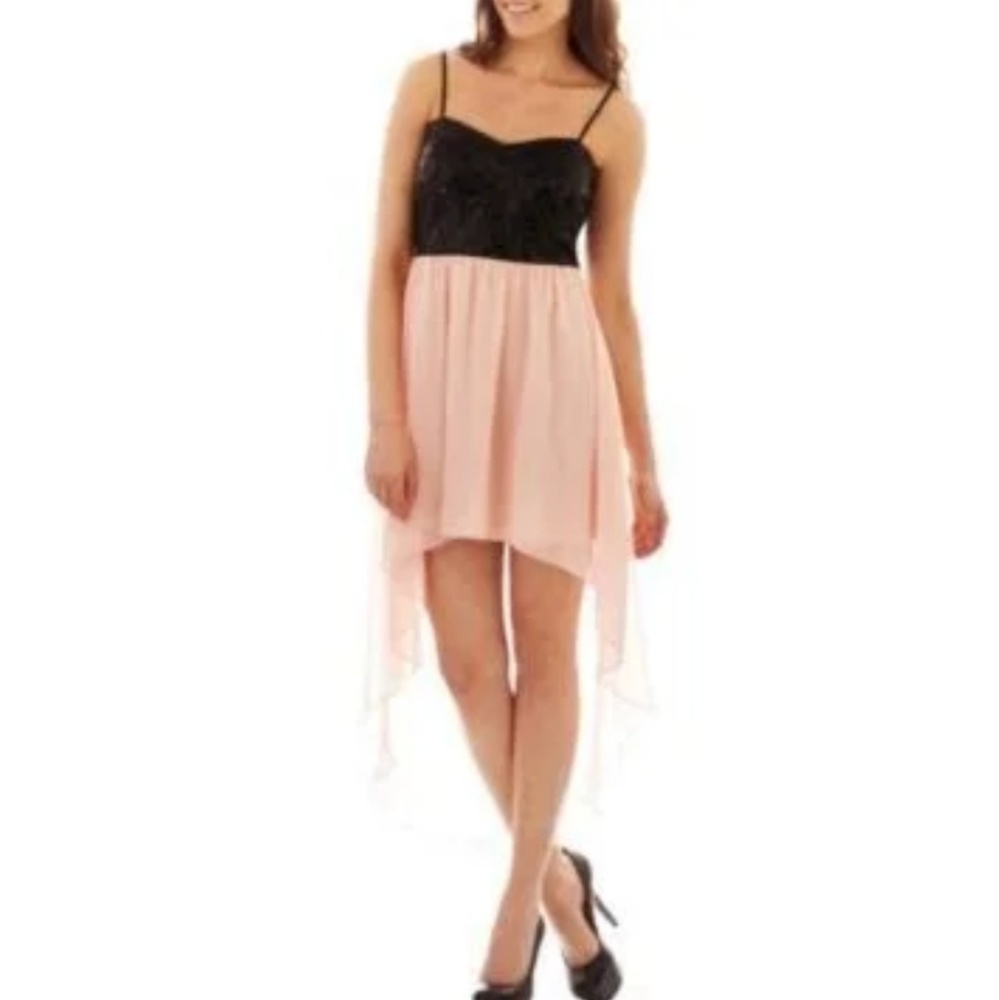 Pink and black high low dress.